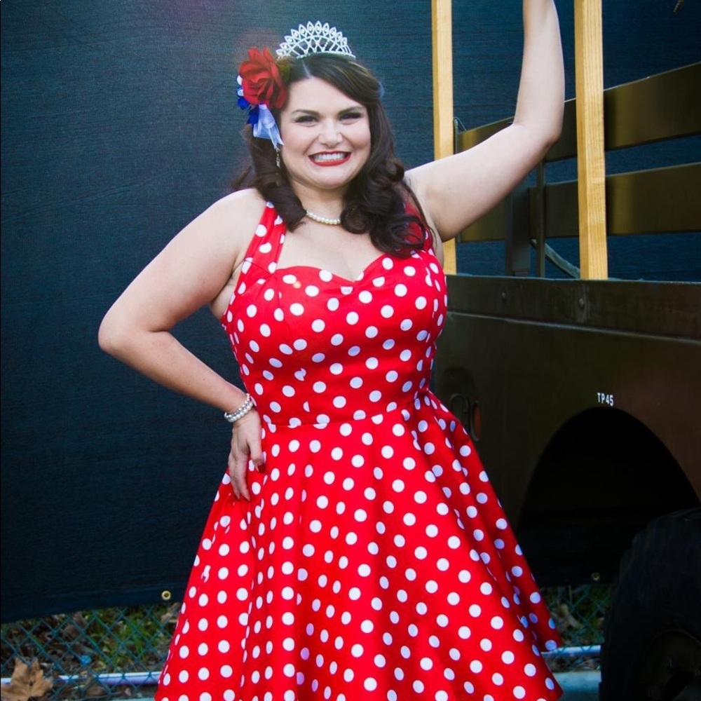 Red and white polka dots pinup swing dress